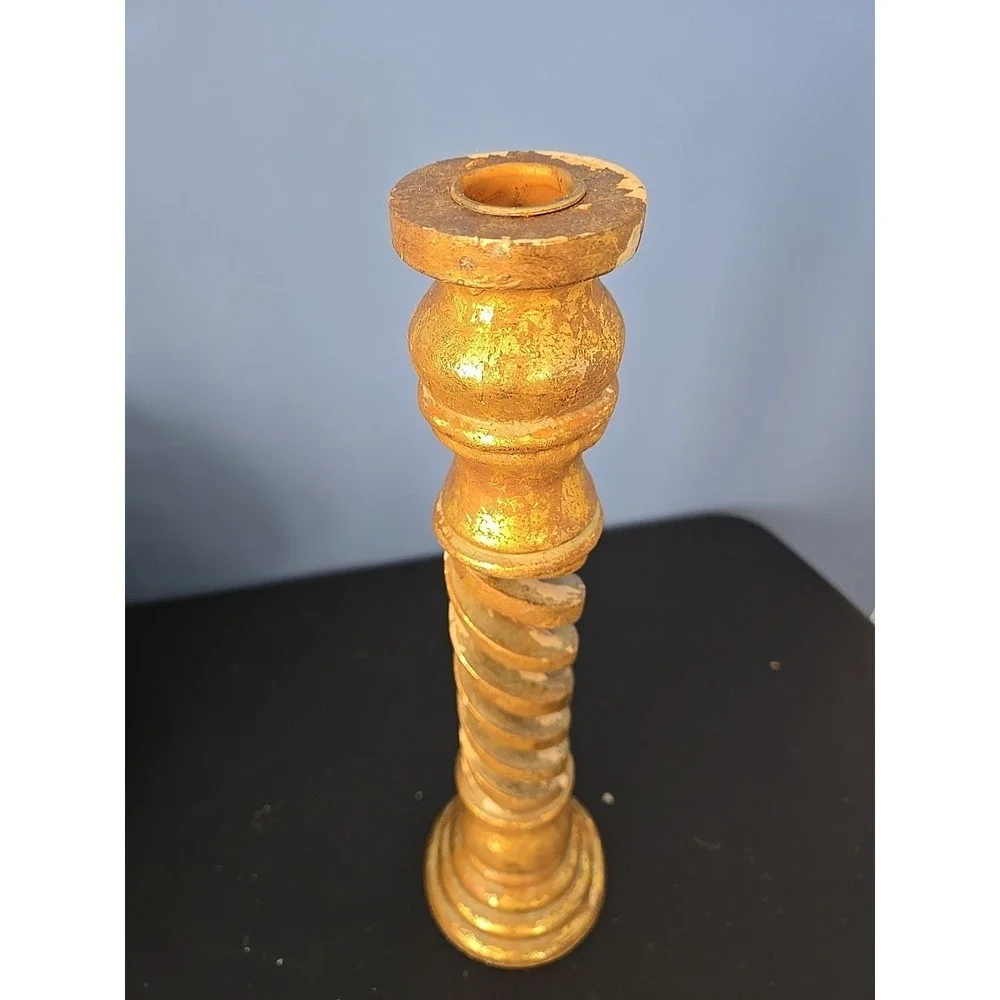 Vintage Spiral Twist Candle Holder Gilded Gold Finish Heavy Resin 14